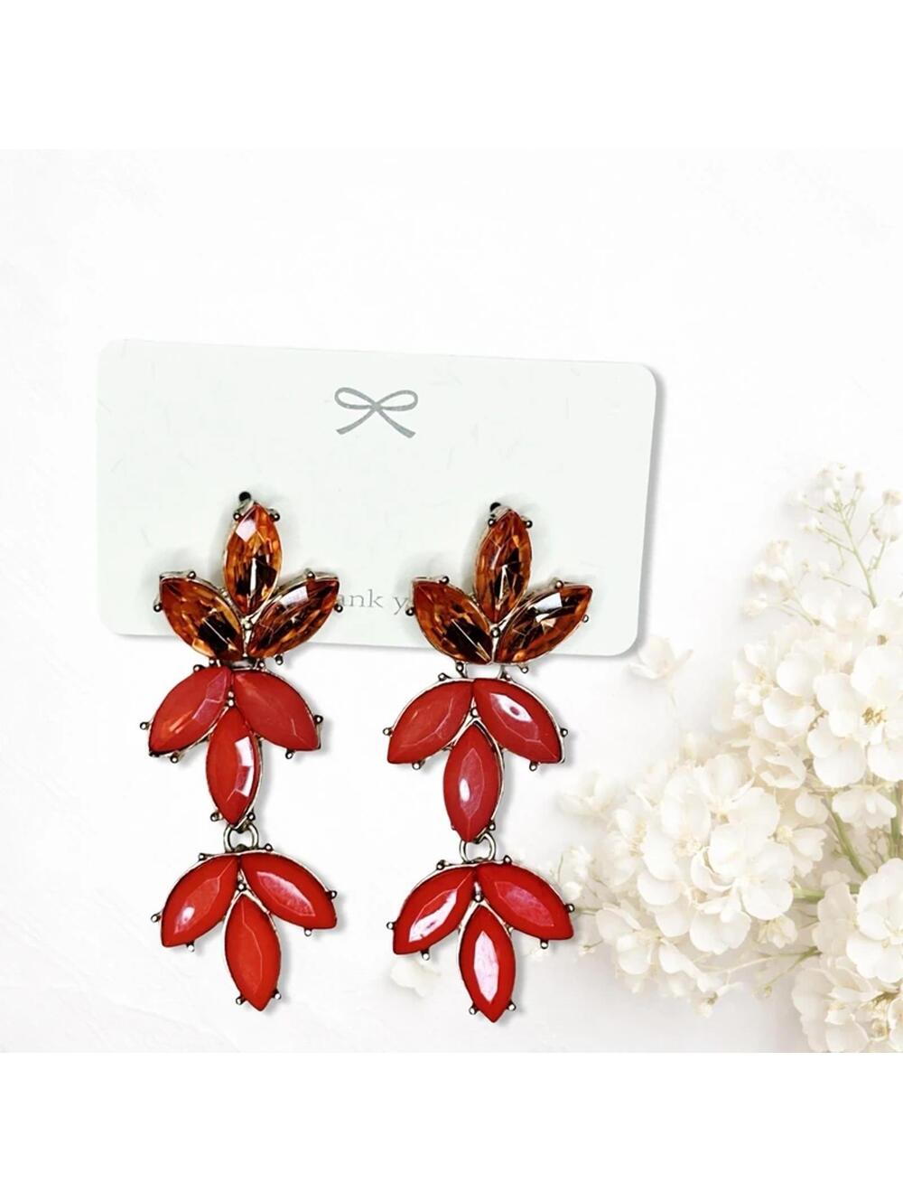 5649gc. Coral Goldtone Bling Earrings - Picture 1 of 4